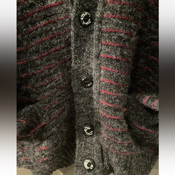 Vintage Cooper Monsieur Cardigan Wool Blend Grey Pink Stripes 80s Button Medium - Picture 5 of 8